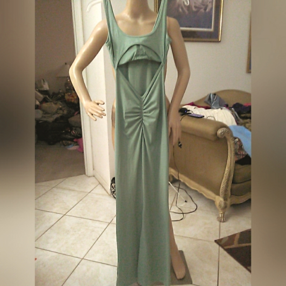 Sage Green Sleeveless Cutout Maxi Dress - Women